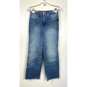 GOOD AMERICAN Good Curve Straight Jeans 0/25 Blue Distressed High Rise Cut Off‎